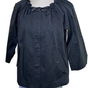 Quiet Luxury Minimalist Cropped Jacket Black Theory Snap Front Chic Modern S